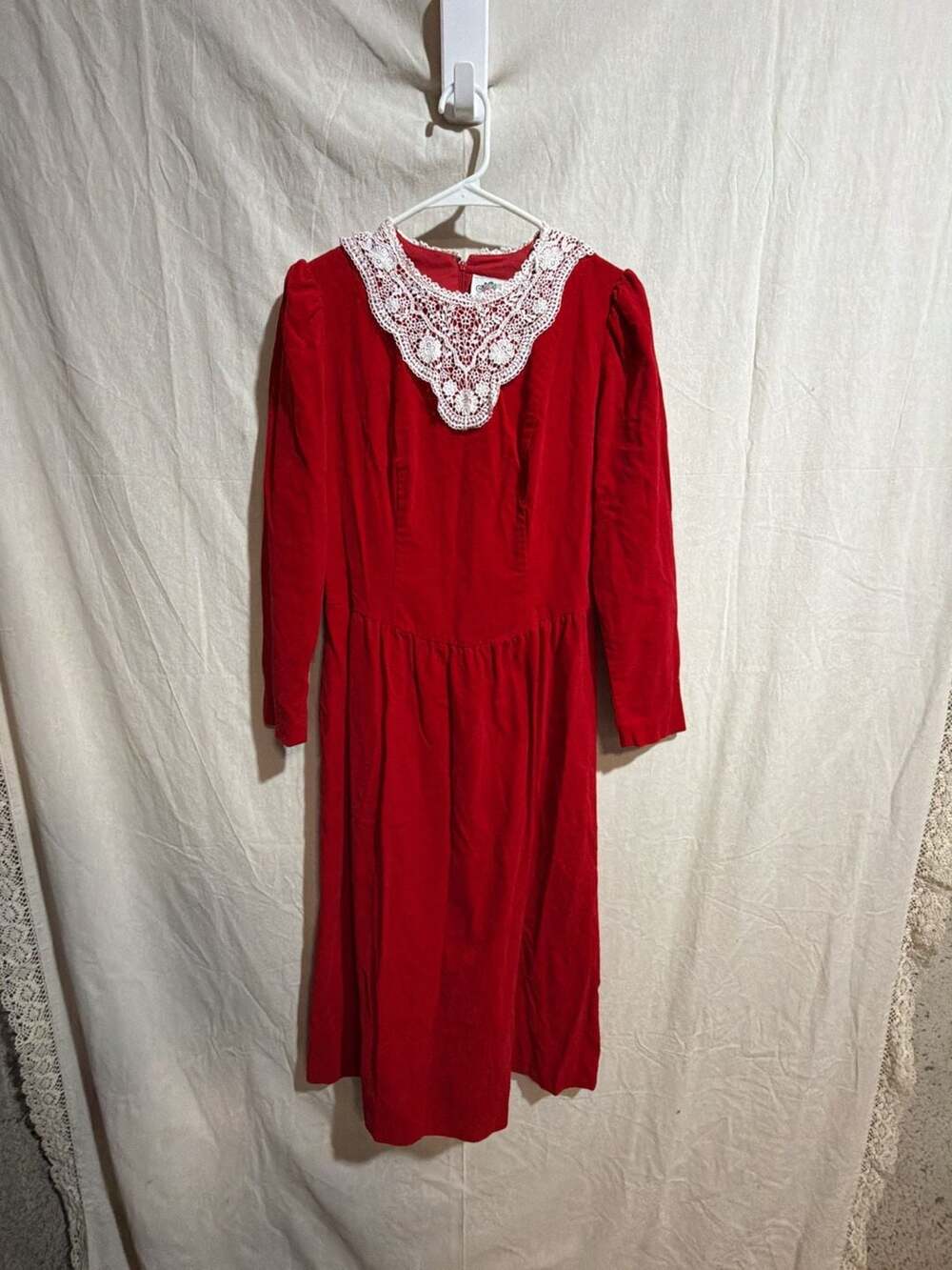 Vintage Lanz Originals Red Velvet Dress with Lace Collar